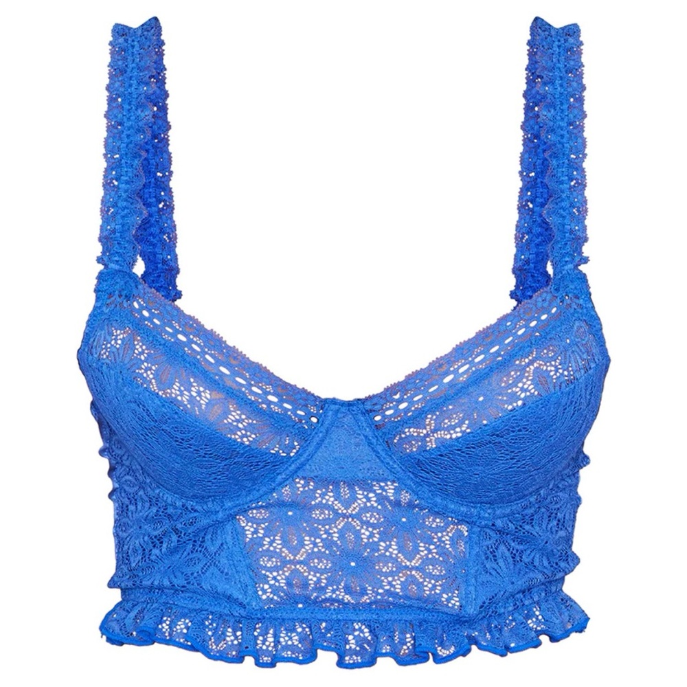 PrettyLittleThing Size 8 Bright Blue lace tanktop crop corset